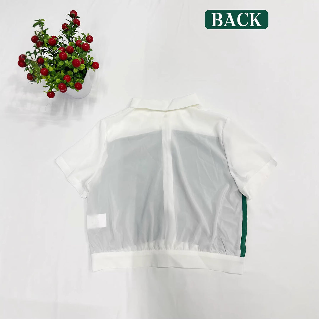 Damen Cropped Hemd mit elegantem Farbblockdesign EB