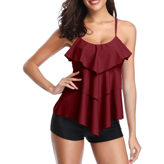 Damen Tankinis mit modischem Rüschendesign und bequemen Shorts EB