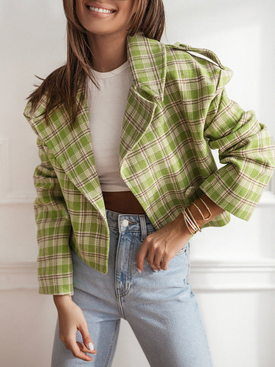 Damen Karierter Kurzblazer mit schickem Schnitt und modischen Details EB