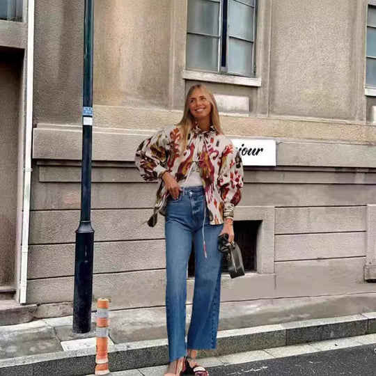 Damen Modische halbärmelige Bluse mit voluminösen Ärmeln EB