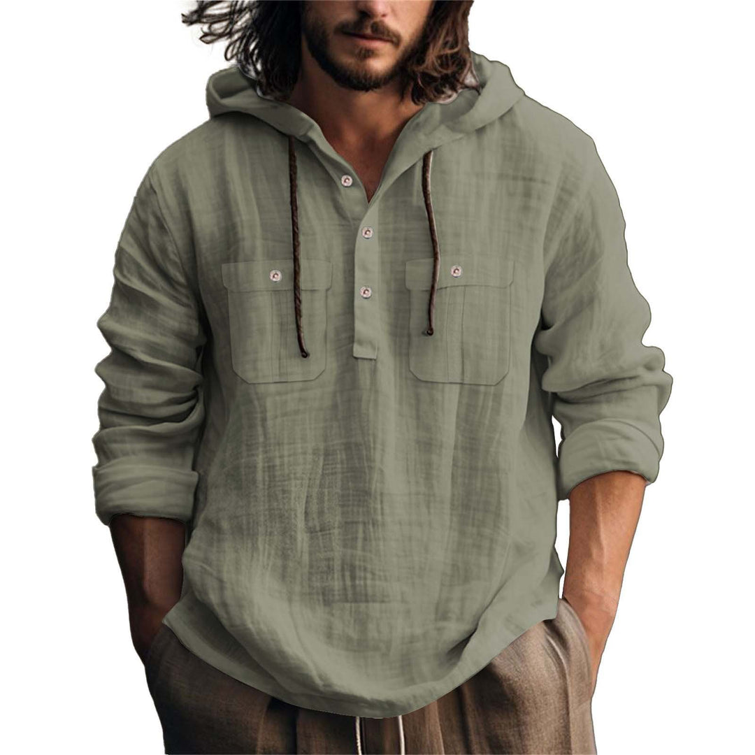 Herren lässiger Kapuzenpullover mit Knopfleiste und praktischen Taschen EB