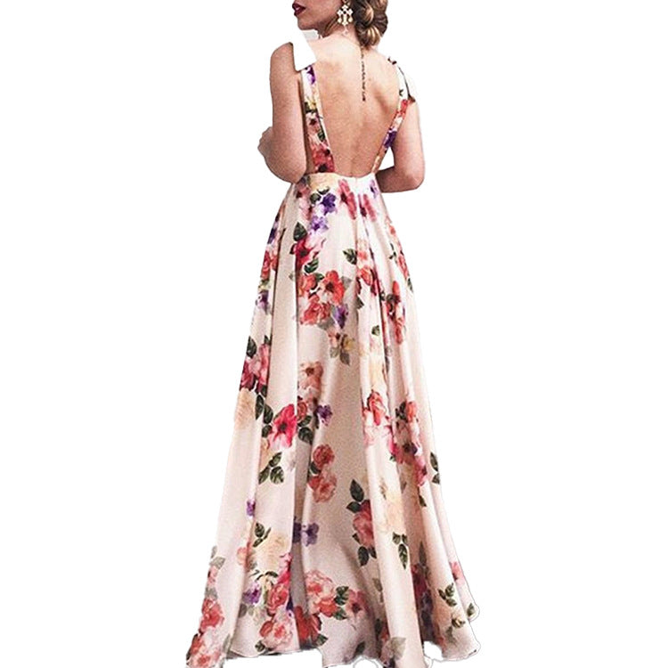 Damen elegantes Maxikleid mit floralem Design und seitlichem Schlitz EB
