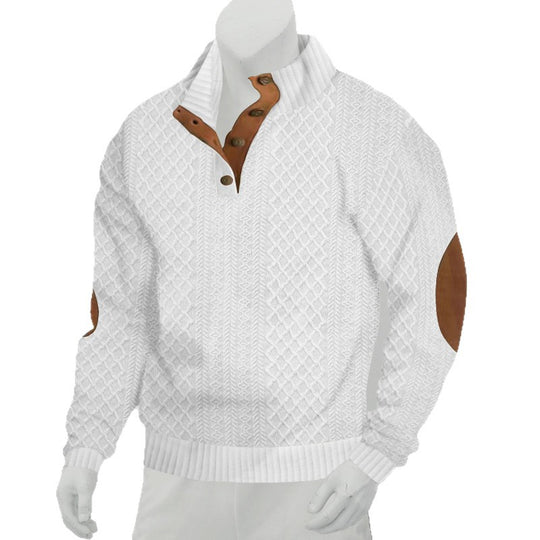 Herren nan grobstrukturierter Halfzip-Strickpullover mit kontrastreicher Knopfleiste und Ellbogenpatches EB