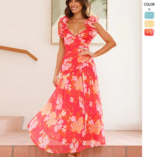 Damen Maxikleid mit eleganten Rüschen und figurbetontem Schnitt EB
