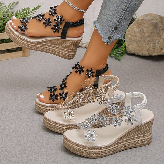 Damen Wedge-Sandalen mit floralem Dekor EB