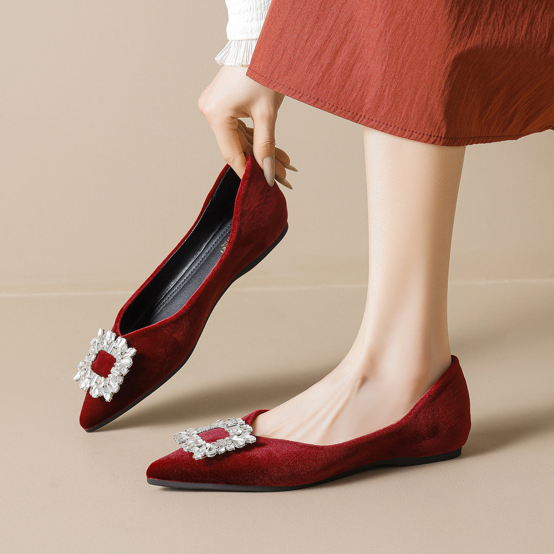 Damen elegante Ballerinas mit strassbesetztem Detail EB