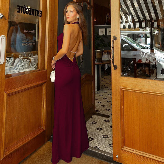 Damen Maxikleid mit eleganter Halter-Cowl-Neck-Design und figurbetontem Schnitt EB