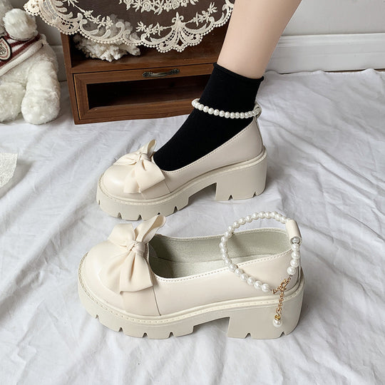 Damen elegante Plateau-Sandalen mit verspieltem Schleifen-Design und perlenbesetztem Riemen EB