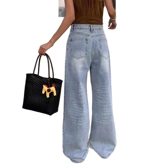 Damen Weite High-Waist Denim-Hose mit modischem Schnitt und lässigen Details EB