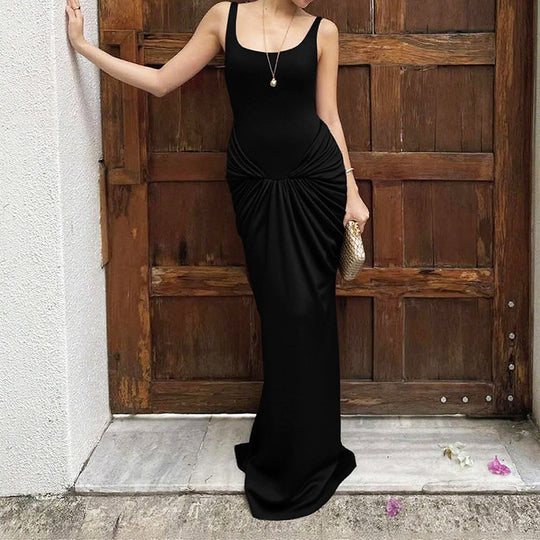 Damen Elegantes bodenlanges Kleid mit raffiniertem Drapierungseffekt EB