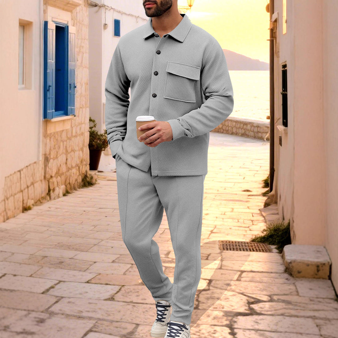 Herren nan Hemdenjacke-Set mit aufgesetzter Klappentasche und konischer Komforthose EB