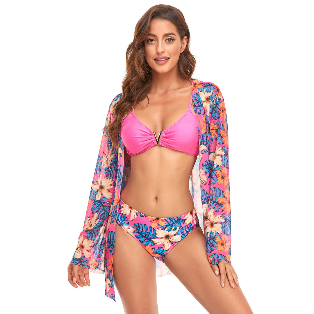 Damen Bikiniset mit transparenter Strandtunika EB