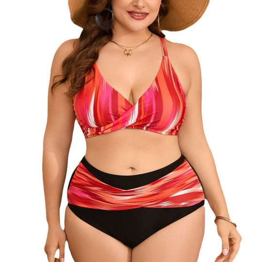 Damen Hochtaillierter Bikini mit Wickeloberteil EB