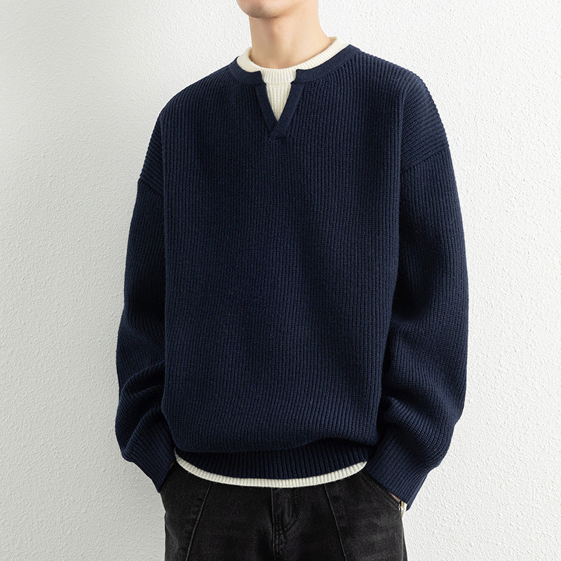Herren Strickpullover mit V-Ausschnitt und strukturiertem Design EB