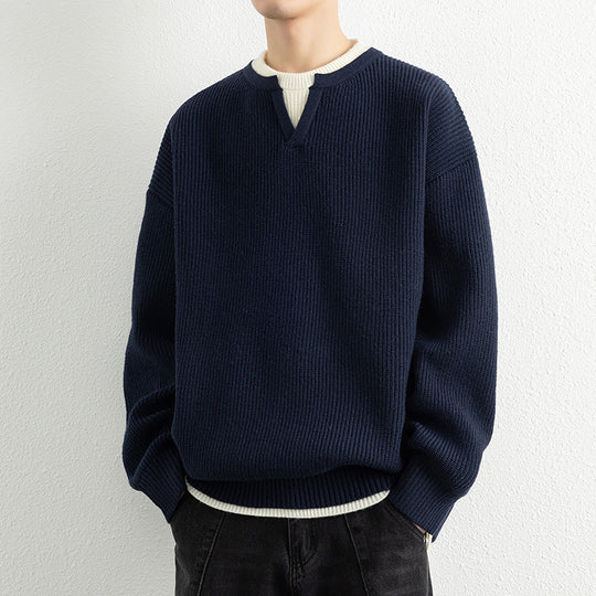 Herren Strickpullover mit V-Ausschnitt und strukturiertem Design EB