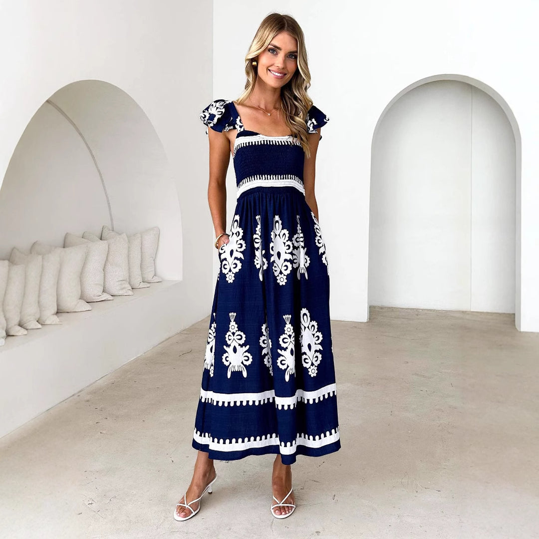 Damen Maxikleid mit floralen Stickereien und Rüschendetails EB