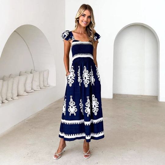 Damen Maxikleid mit floralen Stickereien und Rüschendetails EB