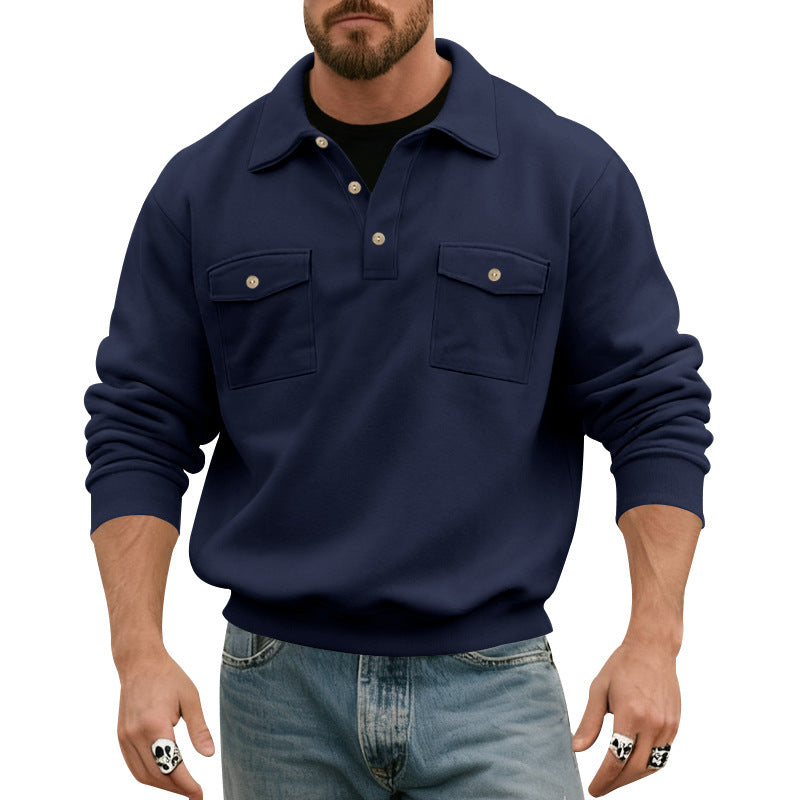Herren Sweatshirt mit doppelten Brusttaschen und modernem Kragen EB