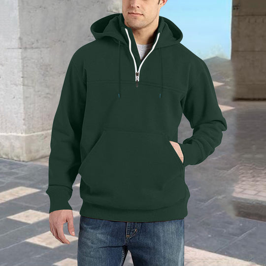 Herren modischer Kapuzenpullover mit halbem Reißverschluss und praktischen Kängurutaschen EB