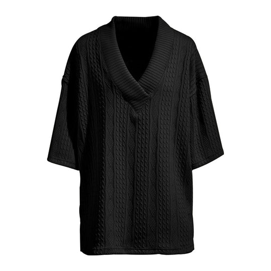 Damen Oversized Kurzarm-Strickpullover mit tiefem V‑Ausschnitt und Zopfmuster EB