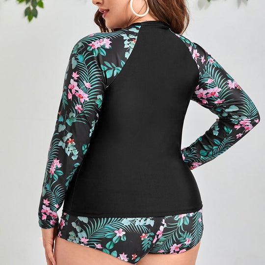 Damen Sportliche Bademode mit langen Ärmeln und floralem Design EB