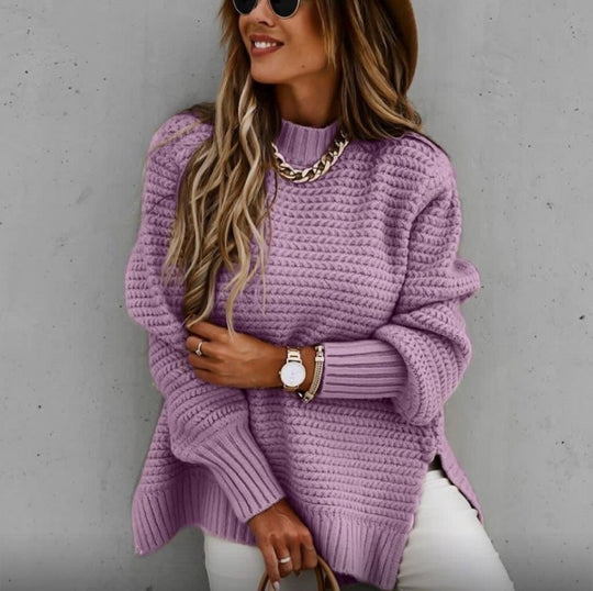 Damen kuscheliger Strickpullover mit strukturiertem Muster und weitem Schnitt EB
