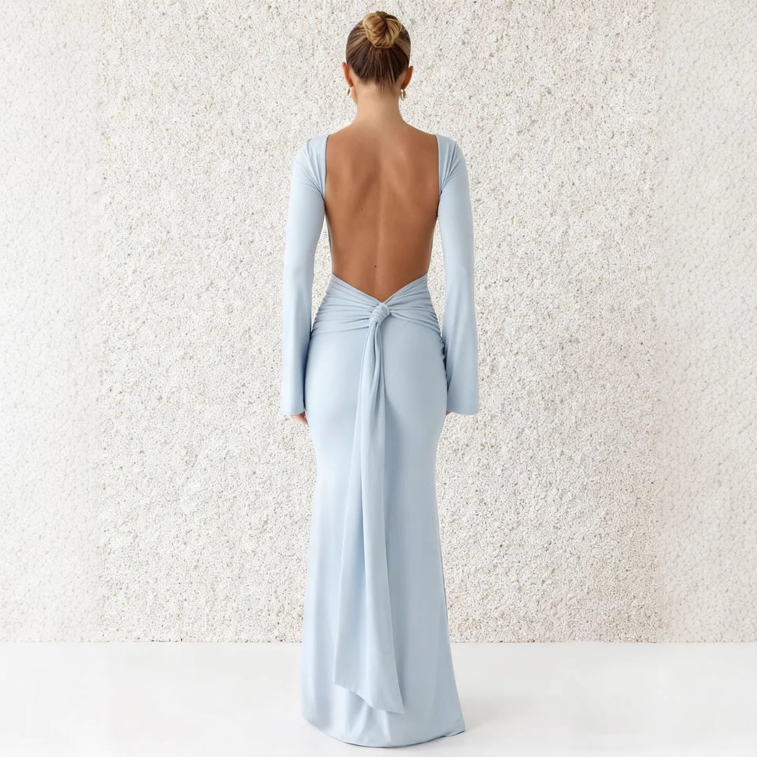 Damen Elegantes Maxikleid mit langem Arm und schwingendem Rock EB