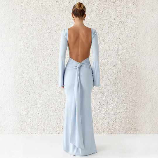 Damen Elegantes Maxikleid mit langem Arm und schwingendem Rock EB