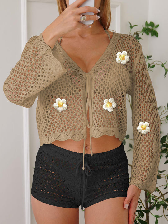 Damen leichte Häkeljacke mit floralem Detail EB