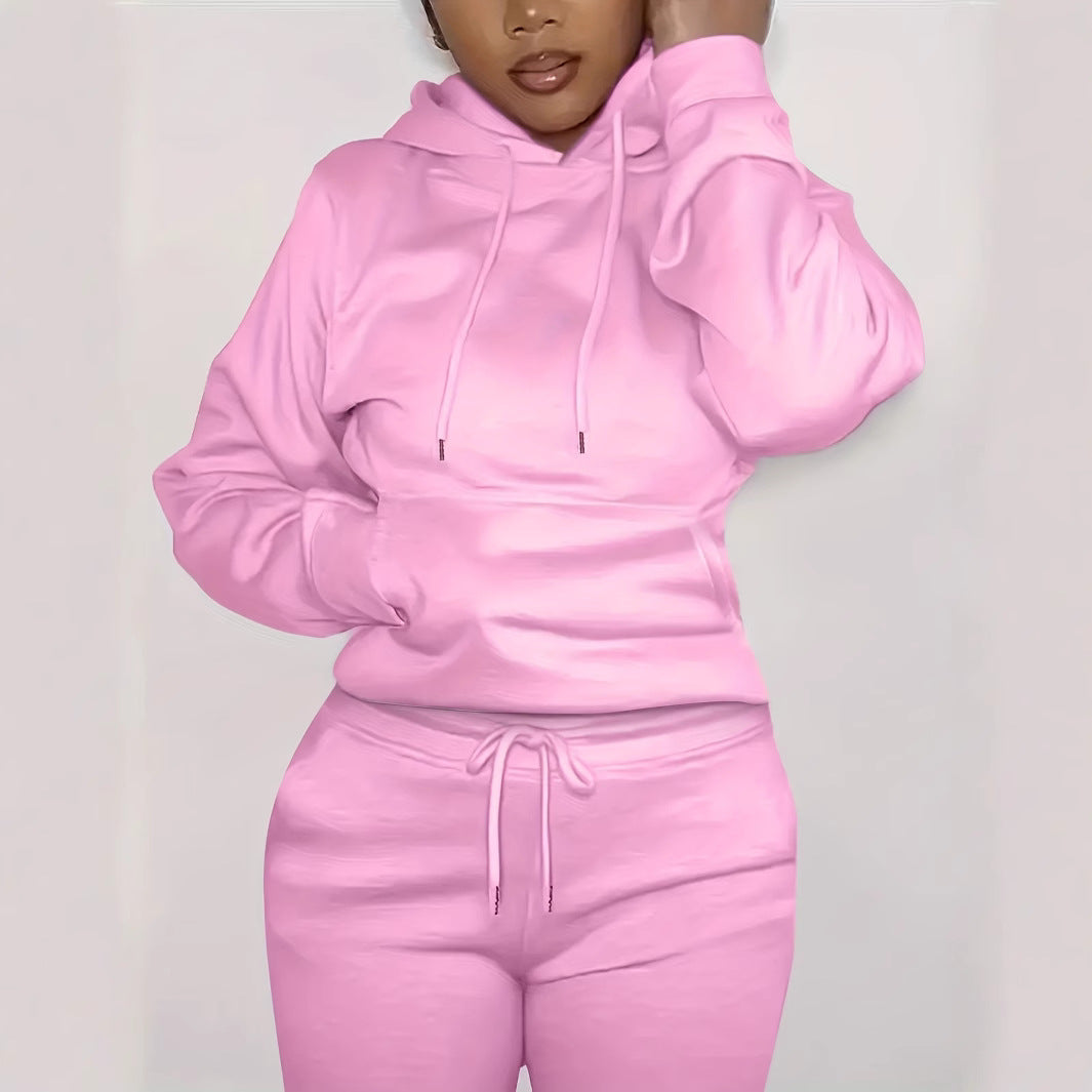 Damen nan figurbetontes Hoodie-und Taillenrock-Set mit Kängurutasche und Tunnelzug EB
