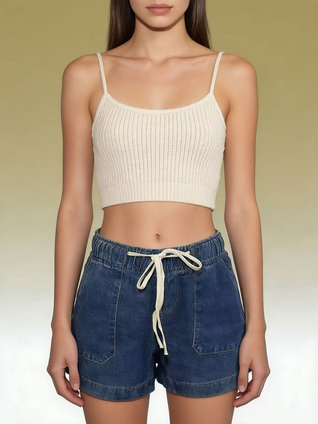 Damen Legere Denim-Shorts mit elastischem Bund EB