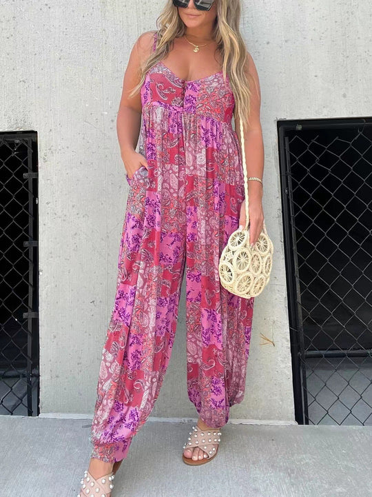 Damen Verspielter Maxijumpsuit mit floralem Muster und praktischen Taschen EB