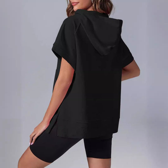 Damen lässiger Kapuzenpullover mit halbem Reißverschluss EB