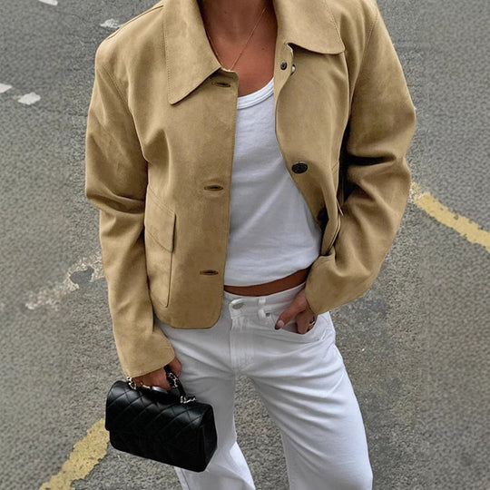 Damen modische Wildlederjacke mit praktischen Taschen EB