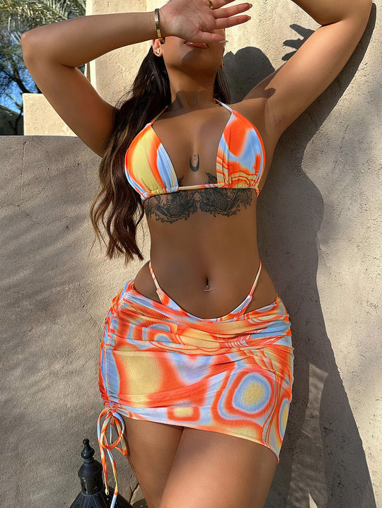 Damen Triangel-Bikini mit verstellbarem Skirt und einzigartigem Farbverlauf EB
