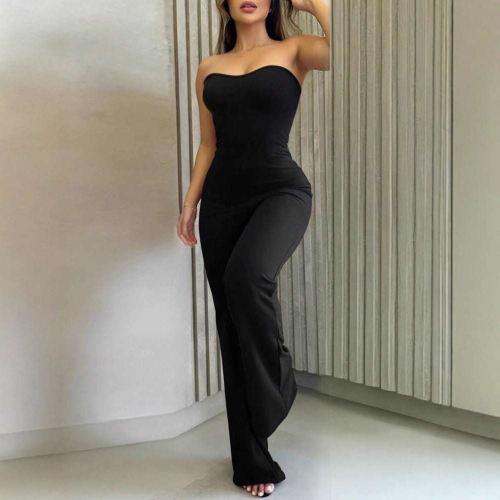 Damen Figurschmeichelnder Jumpsuit mit elegantem Bandeau-Ausschnitt und weitem Bein EB