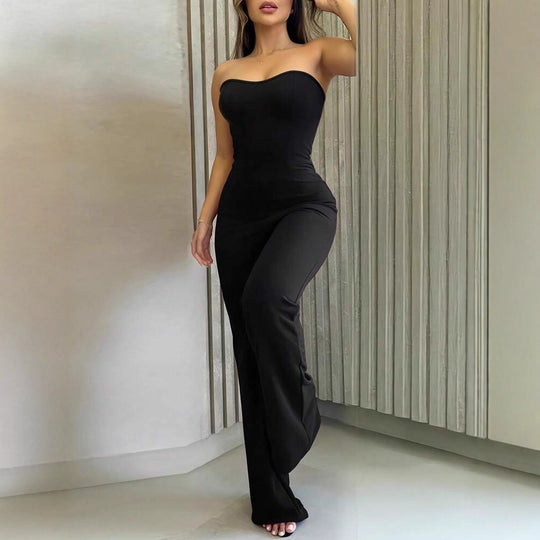 Damen Figurschmeichelnder Jumpsuit mit elegantem Bandeau-Ausschnitt und weitem Bein EB