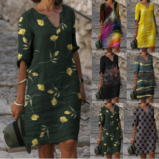 Damen Sommerliches Leinenkleid mit modernem Muster EB