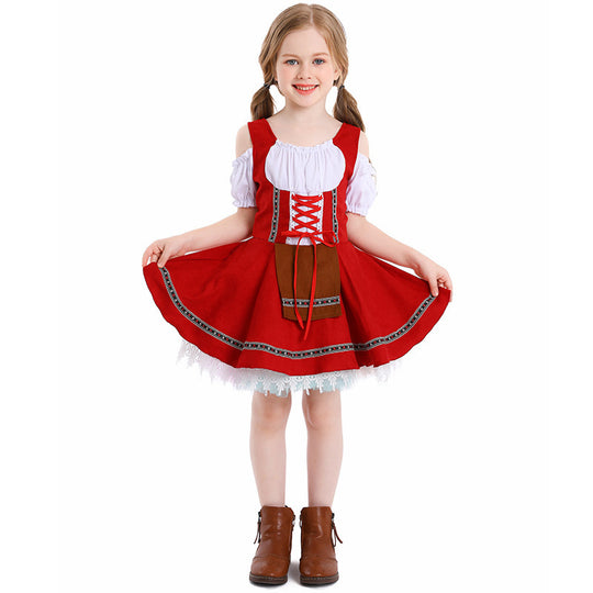 Damen nan traditionelles Kinderdirndl mit Schnürmieder, Spitzenunterrock und dekorativer Schürze EB