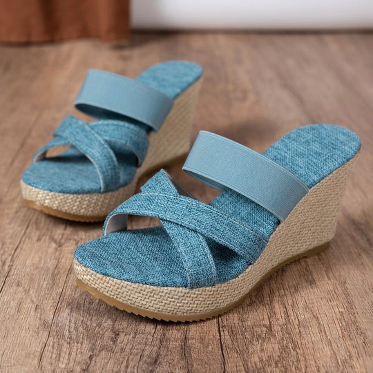 Damen Elegante Keil-Sandalen mit breiten Riemen EB