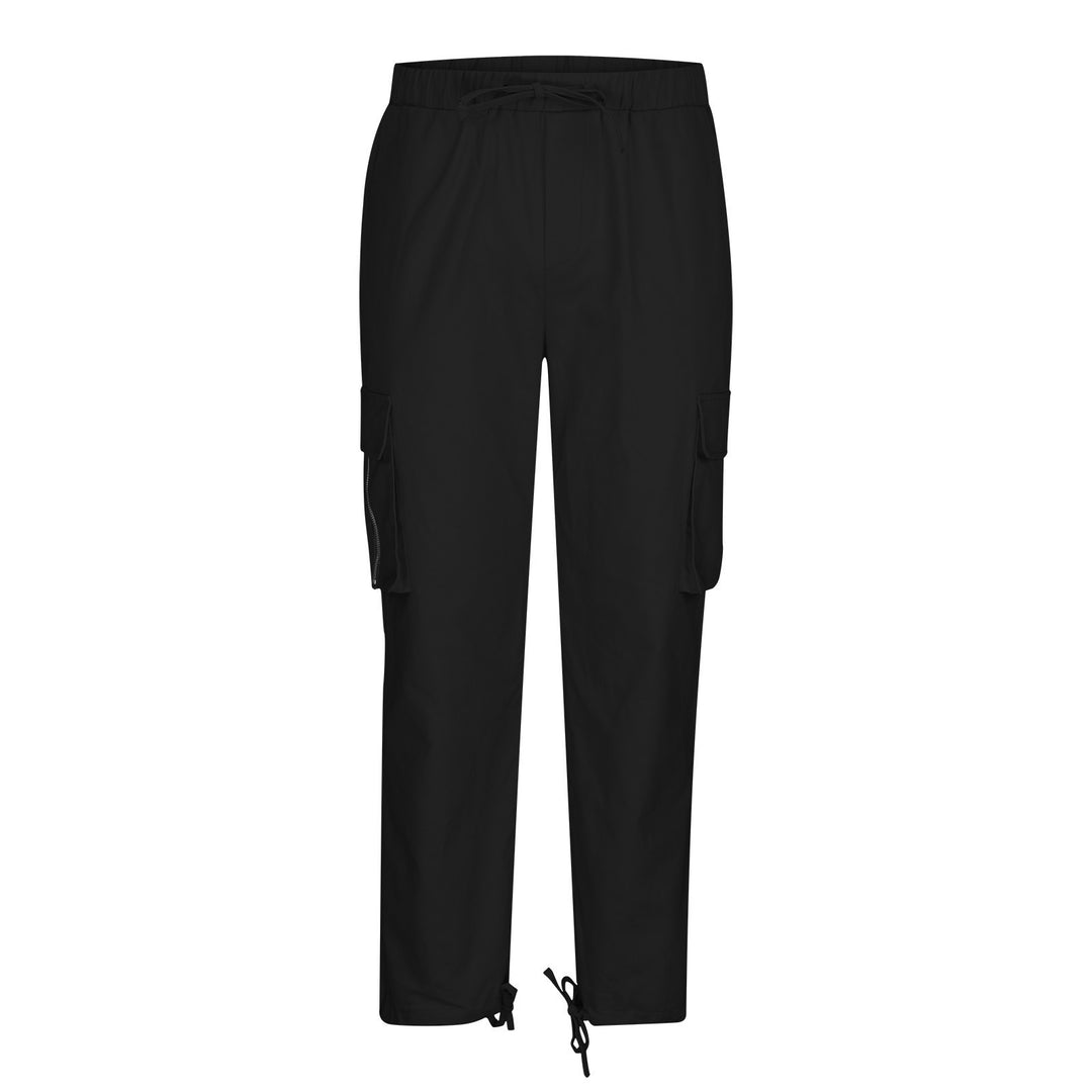 Damen nan lässige Cargo-Hose mit elastischem Kordelzugbund, Klappentaschen und verstellbaren Knöchelschnüren EB
