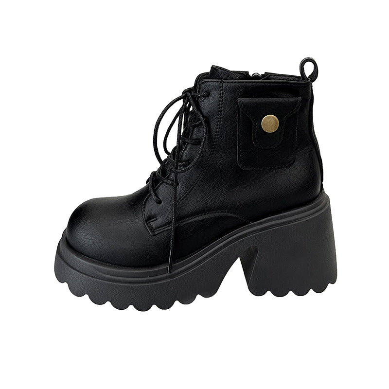 Damen Chunky Stiefel mit hohem Absatz und seitlichem Reißverschluss EB