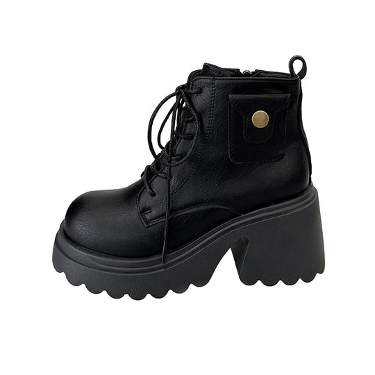 Damen Chunky Stiefel mit hohem Absatz und seitlichem Reißverschluss EB