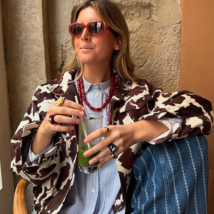 Damen Kunstlederjacke im modernen Cow-Print Design EB