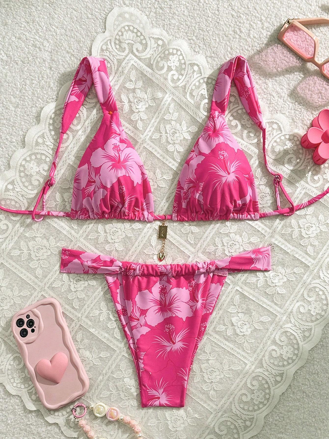 Damen Triangel-Bikini mit verspieltem Mustermix EB