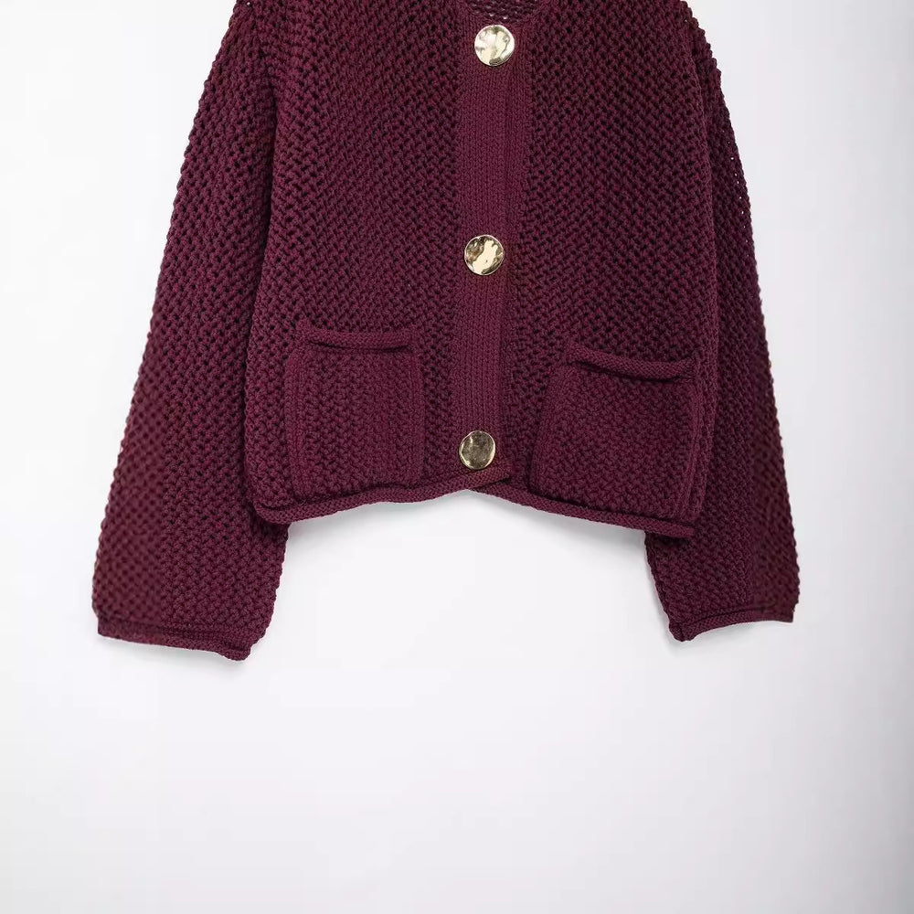 Damen Strickjacke mit großen Knöpfen und Taschen EB