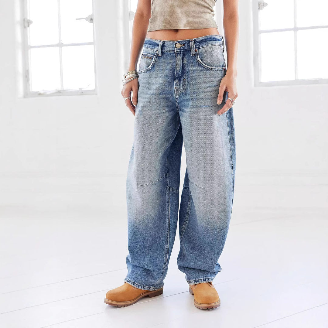 Damen nan weite tiefsitzende Baggy-Jeans mit Knie-Paneelen und entspannter Passform EB
