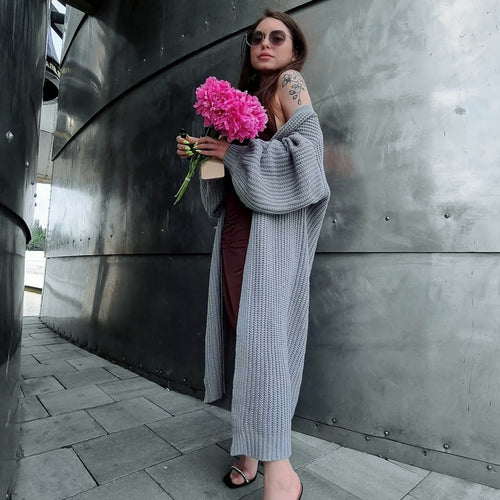 Damen luftiger Strickcardigan mit weit geschnittenen Ärmeln EB