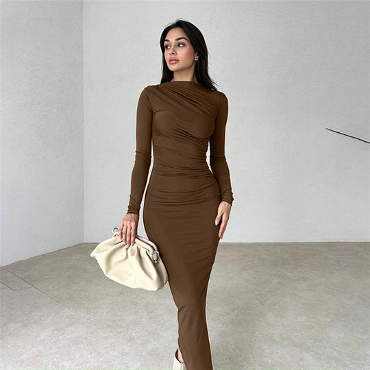 Damen figurbetontes Maxikleid mit eleganter Raffung EB