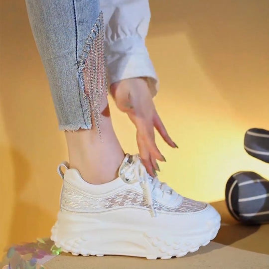 Damen Modische Chunky Sneakers mit luftiger Mesh-Oberfläche und verstärktem Fersenbereich EB
